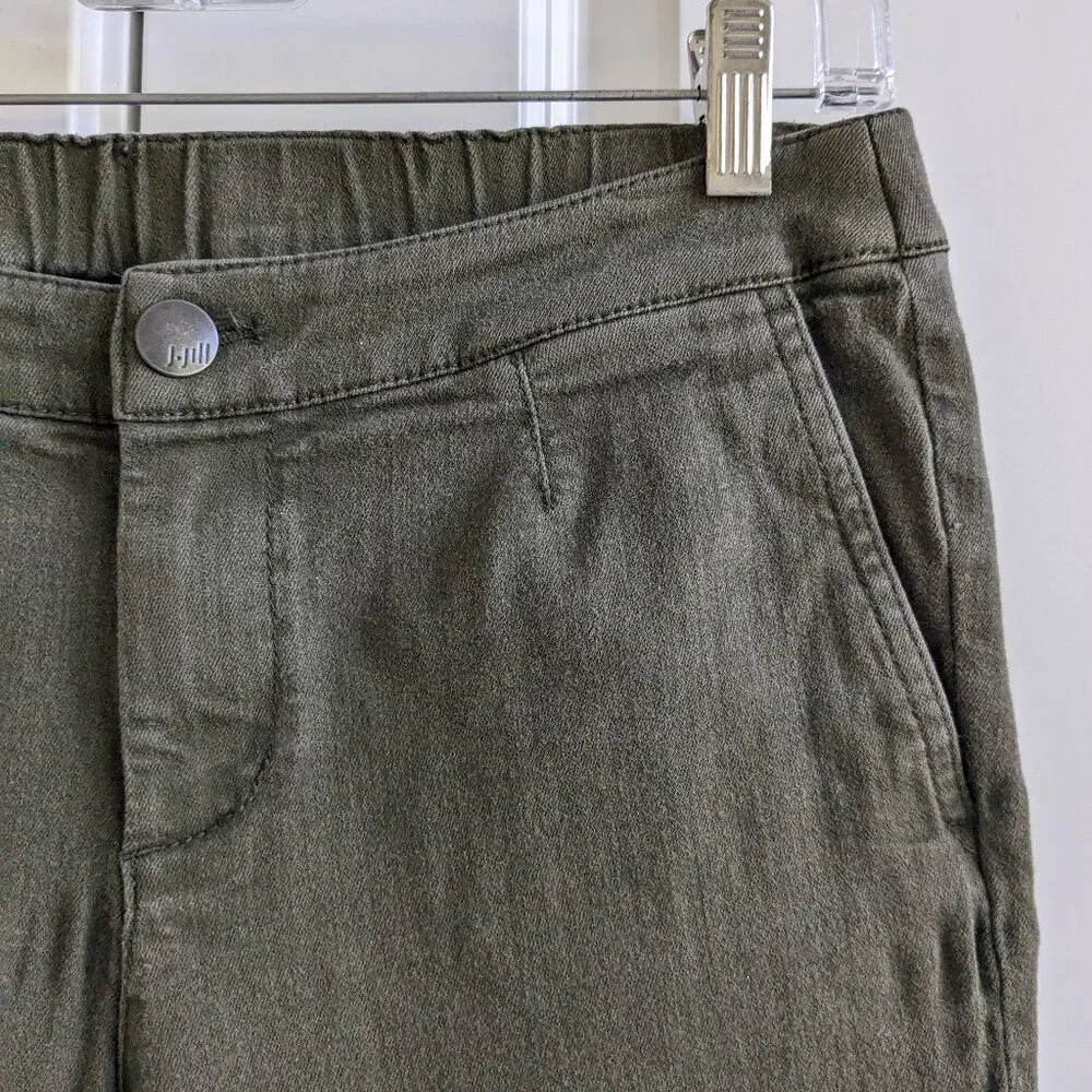 J.Jill Mid Rise Slim Cropped Stretch Jeans Women 8 Petite Khaki Green Raw Hem - Picture 5 of 11